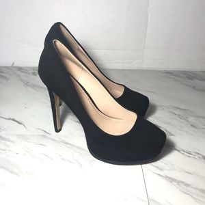 Pour La Victoire Black suede platform heels